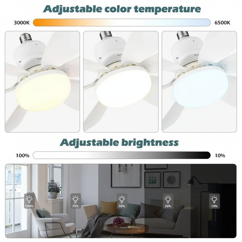 Ventilador de Teto LED 30W E27 com Controle Remoto para Regulagem de Luz, Ideal