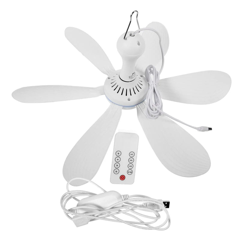 Ventilador de teto silencioso com 6 folhas, alimentado por usb, com controle rem