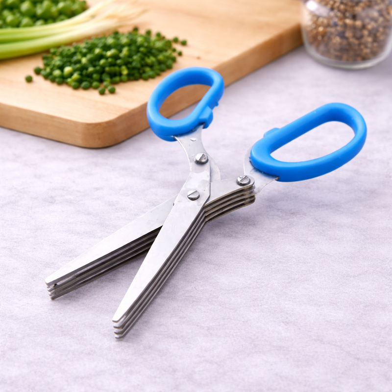 Tesoura de Ervas 5 Lâminas em Aço Inoxidável