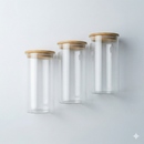 Conjunto 3 Potes Vidro Tampa Bambu