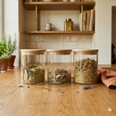 Conjunto 3 Potes Vidro Tampa Bambu