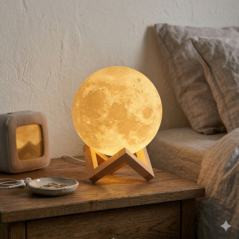 Luminária 3D Lua Cheia com Suporte